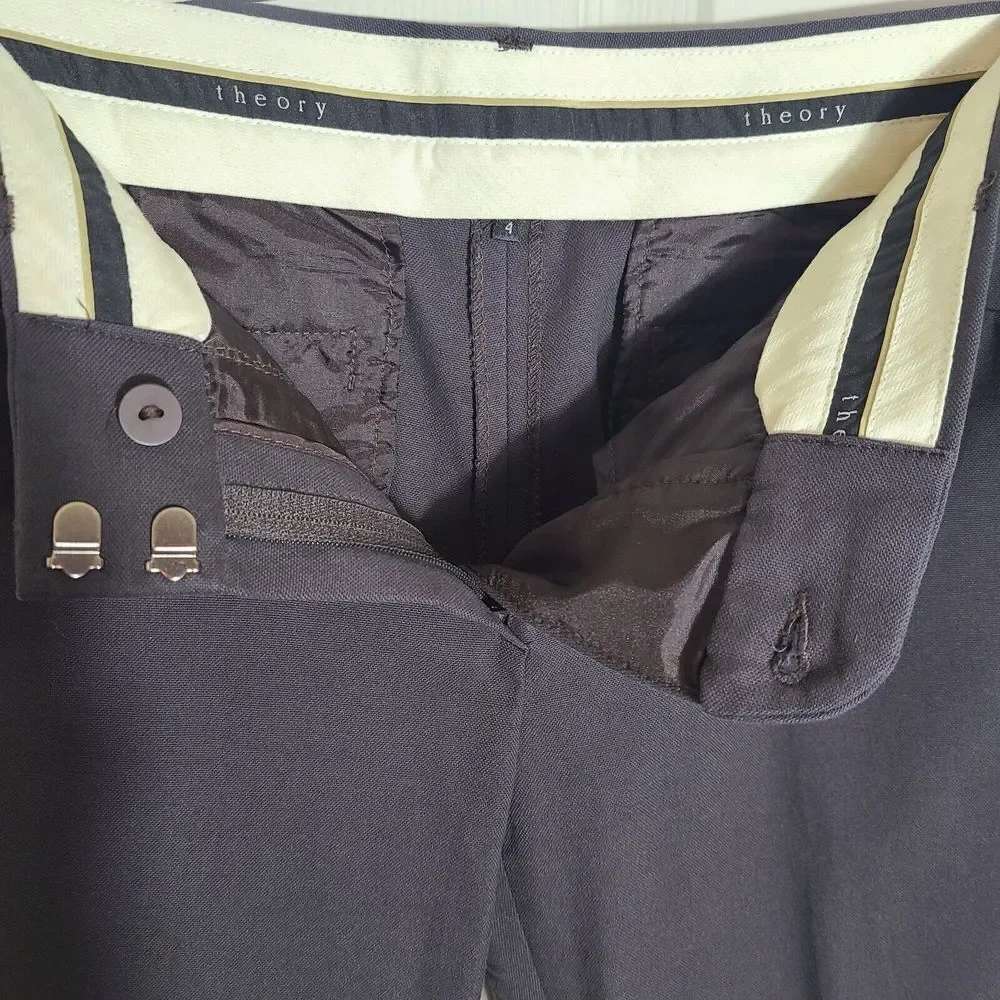 Theory Women's size 4‎ bootcut career trouser pants charcoal gray USA made